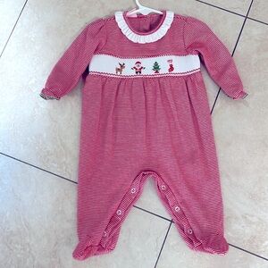 Petit Bebe Christmas smocked footies